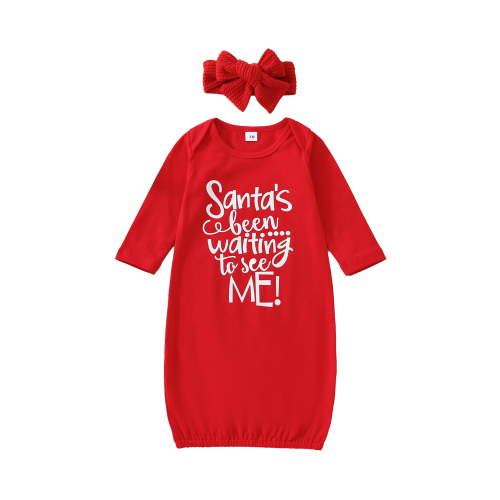 Canrulo Infant Newborn Baby Girls Christmas Sleep Gown Headband Sleepwear Romper Sleeping Bags Outfits Red 0-3 Months