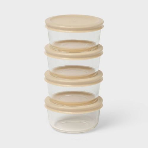 8pc (Set of 4) 1c Round Glass Food Storage Container Set Oatmeal - Room Essentials™