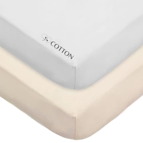 American Baby Company 2 Pack 100% Natural Cotton Fitted Crib Sheets 52" x 28" - Soft, Breathable, Hypoallergenic & Gentle Toddler Bed Sheets, Cream and White, Neutral for Boys & Girls