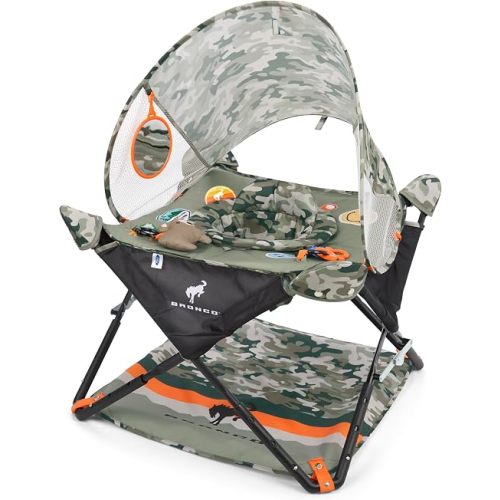 Bright Starts Ford Bronco Pop 'N Jump Portable Baby Jumper, Foldable Indoor/Outdoor Baby Jumper with Sensory Activities, Ages 6-12 Months
