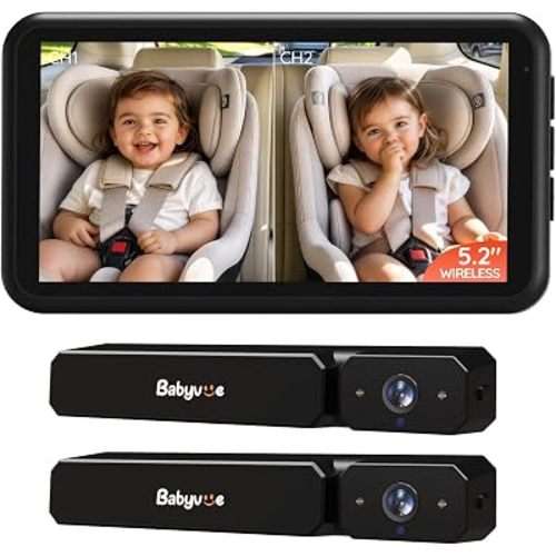 Babyvue Wireless Dual Car Camera Baby Monitor 5.2" Display Black