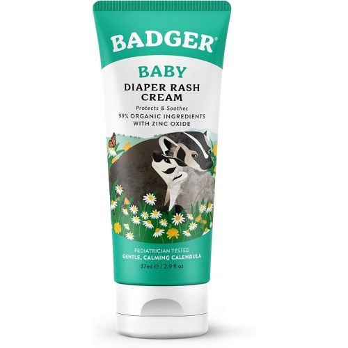 Badger Baby Diaper Rash Cream, Zinc Oxide Diaper Cream for Babies, Natural Skin Barrier Cream with Organic Sunflower Oil & Beeswax, 2.9 fl oz
