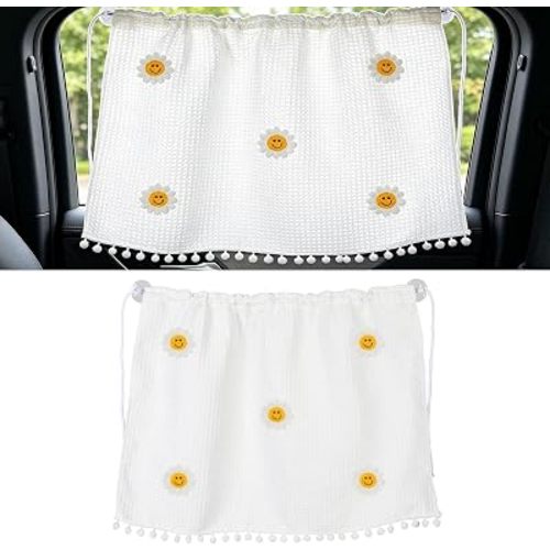 Car Side Window Sun Shade Privacy Curtain for Baby, 25.2"x18.1" Cute Blackout UV Protection Car Window Shades with Suction Cup for Back Seat, Auto Camping Windows Screen Shades (Five Smile Flowers)