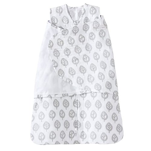 HALO 100% Cotton Muslin Sleepsack Swaddle, 3-Way Adjustable Wearable Blanket, TOG 1.5, Grey Tree Leaf, Small, 3-6 Months - Gray Tree Leaf - Small (Pack of 1)