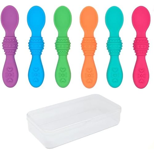 Elk and Friends Silicone Baby Spoons | Travel Case Included | First Stage Infant Toddler Spoon | Baby Led Weaning Stage | Dishwasher Safe