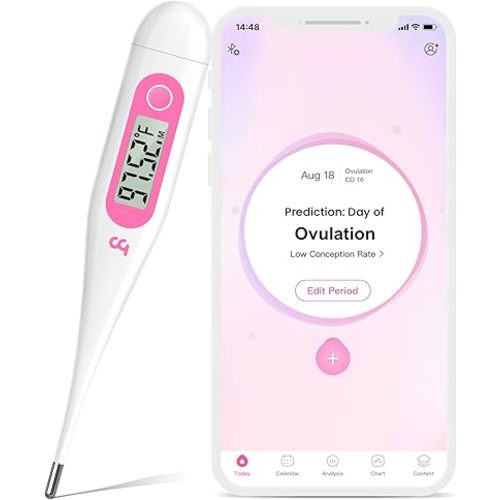 femometer Termómetro basal digital, termómetro preciso para bebés para fiebre, termómetro oral de alta precisión de 1/100 grados para embarazo y plan familiar natural, color rosa
