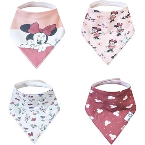 Copper Pearl Disney Baby Bibs 4 Pack, Soft Cotton Bandana Drool Bibs for Baby Girl & Boy, Drooling Teething