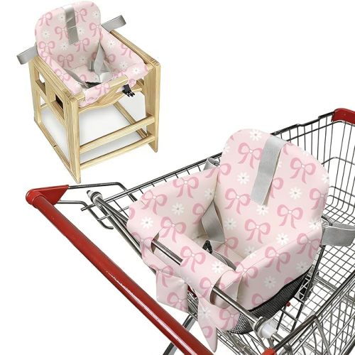 Padded Shopping Cart Cover for Baby Boy & Girl, High Chair Cover for Restaurant Seat, Machine Washable Infant Toddler Buggy Seat Cover (Pink Bow)