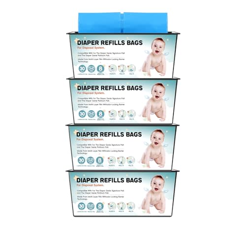 120 Bags Diaper Pail Refills Bags Compatible with Genie Easy Roll Signature and Platinum Diaper Pails | 7-Layer,Odor Barrier Technology| Holds Up to 5640 Newborn Diapers, 4Pack