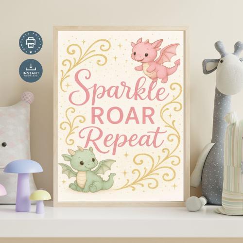 Baby Dragon Nursery Print: Whimsical Girls Room Wall Art (Digital Download)