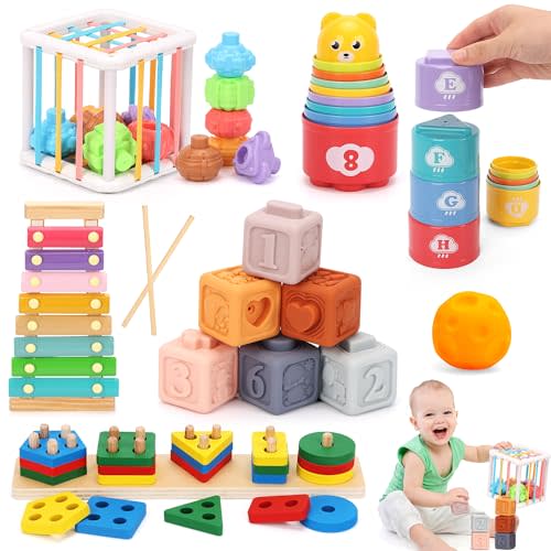 6 in 1 Montessori Baby Toys 6-12-18 Months Infant Sensory Developmental Toys Set, Toddler Gift Early Learning Baby Toys for 1 Year Old Boys Girls