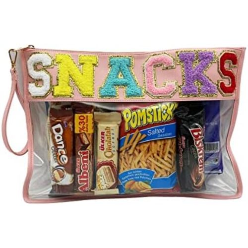 HAIBOLAN Monogram Clear Stadium Purse Bag Chenille Letter Travel Patch Pouch Snack Makeup Wristlet