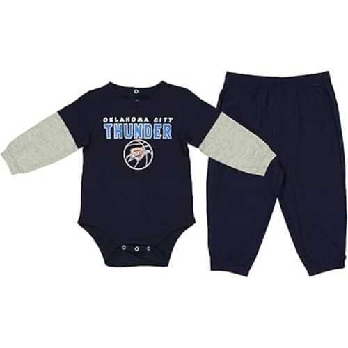 Outerstuff Oklahoma City Thunder NBA Newborn (0-9M) Infant (12-18M) Long Sleeve Creeper and Pant 2-Piece Set, Navy