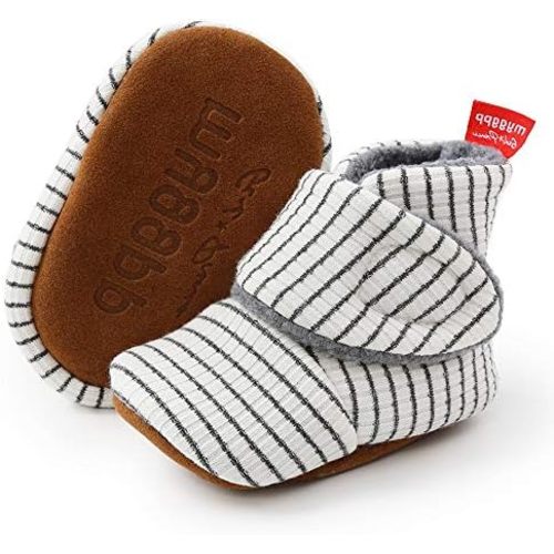 Timatego Newborn Baby Boys Girls Booties Stay On Socks Non Skid Soft Sole Infant Toddler Warm Winter House Slipper Crib Shoes 0-18 Months