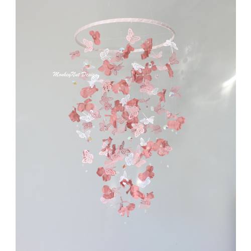 Dusty rose hydrangea butterfly mobile/pink blush butterfly mobile/mauve/Baby shower gift/Crib Mobile/Nursery Decor/Baby nursery/girl room.