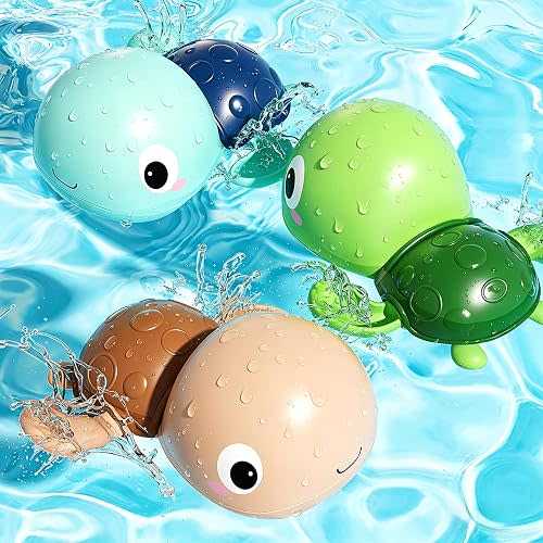 Wind Up Bath Toys for Toddlers 1-3, Swimming Turtle Baby Bathtub Toys for 1+ Year Old Boys and Girls, Floating Water and Pool Toys for Kids, 3 Pack