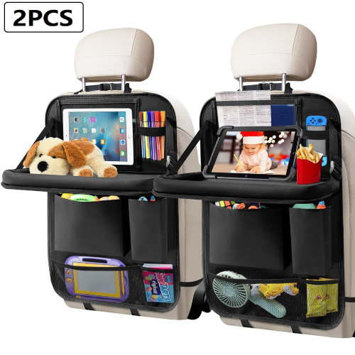 Pecham 2PCS Car Back Seat Tray Organizer, Foldable Table Tray Seat Back Protectors Kick Mats Travel Accessories, Backseat Storage Protector Kids Travel Accessories