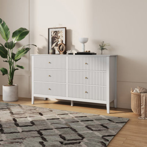 Winston Porter Modern White Fluted 6 Drawer Dresser | Wayfair