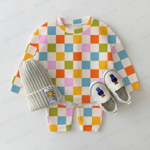 Baby Toddler Colored Checkerboard Waffle 2-piece Set