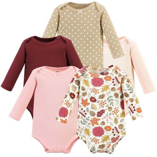 Hudson Baby Infant Girl Thermal Long Sleeve Bodysuits, Acorn Botanical, 0-3 Months