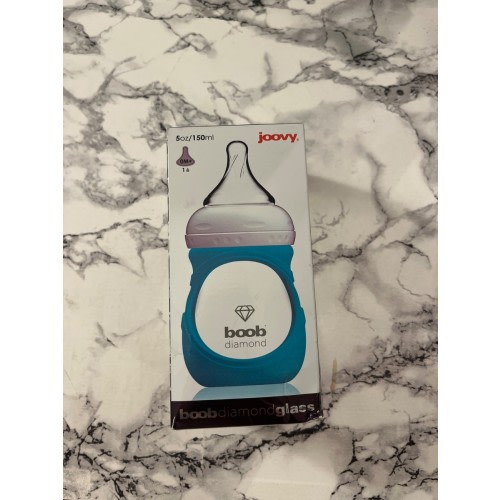 Boob Joovy CleanFlow Glass Baby Bottle, 5oz/ 150ml - 0M+ Single Bottle New Blue