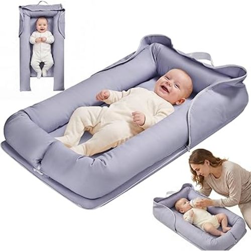 Baby Lounger for Newborn, Breathable and Soft Baby Lounger Pillow, Portable Infant Lounger with Removable Cover, Adjustable Lounger for Baby 0-12 Months, Tummy Time Baby Lounger for Home and Travel