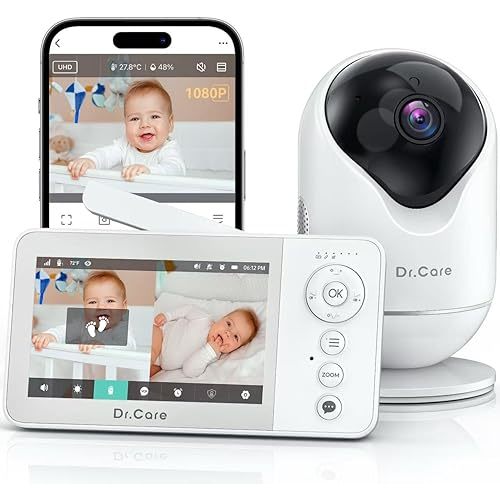 Dr.Care VistaView Lite RB Smart WiFi Baby Monitor - 4” 720P Split Screen & 1080P Camera App Control, Motion Alerts, 2500mAh Removable Battery, HD Night Vision, 2-Way Talk, Multi-User, Triple Security