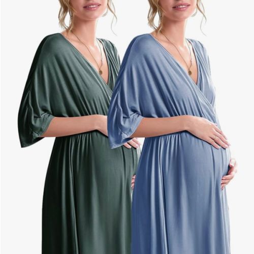 Ekouaer 3 in 1 Labor/Delivery/Hospital Gown 2 Pack Maternity Dress Nursing Nightgown Sleepwear