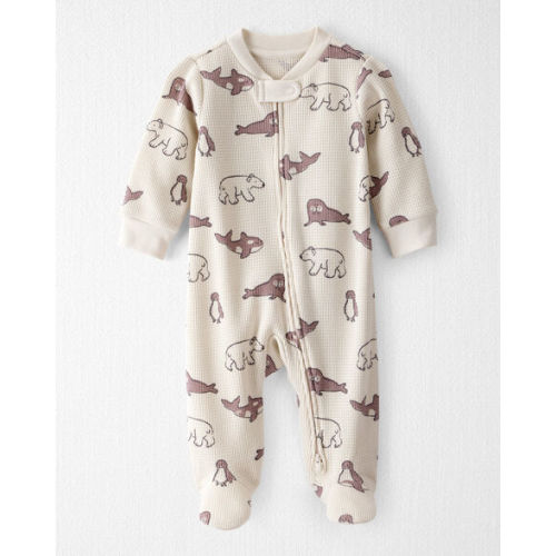 Baby Waffle Knit Sleep & Play Pajamas Made with Organic Cotton in Artic Friends Print (Cream | NB)