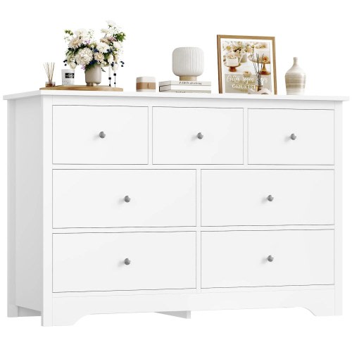Homfa 7 Drawer White Dresser for Bedroom,Modern Chest of Drawer Wood Storage Cabinet for Entryway Living Room