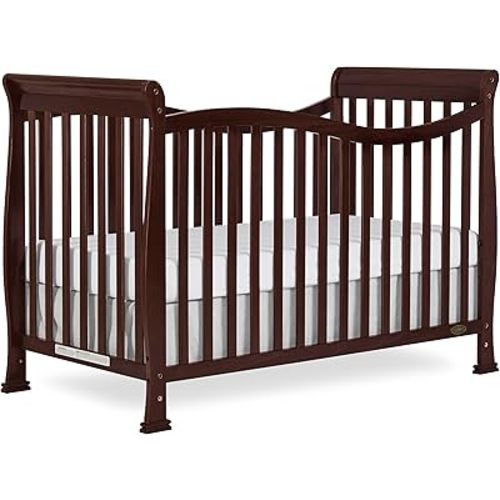 Dream On Me Violet 7-in-1 Convertible Full-Size Baby Crib with Toddler, Day & Full Bed Conversion in Espresso, GreenGuard Gold & BSA, 4 Mattress Heights, Sustainable Pinewood
