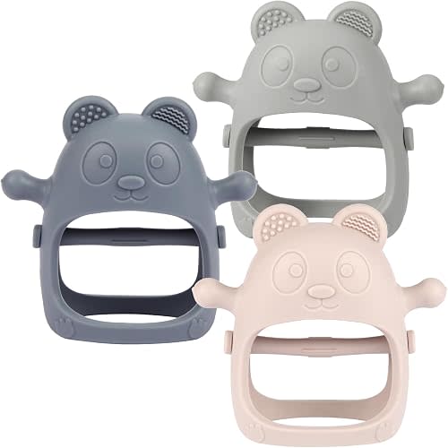 Eascrozn 3 Pack Baby Teething Toys Over 3 Months, Food Grade Silicone Teething Mitten for Babies, Anti Dropping Wrist Hand Baby Teether Chew Toys for Sucking Needs, BPA Free