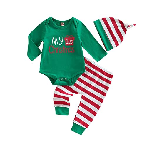 FYBITBO My First Christmas Baby Boy Girl Outfits Newborn Infant Letter Romper Shirt Pants Hat 1St Christmas Clothes Set