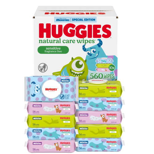 Huggies Little Monsters Natural Care Sensitive Wipes, Unscented, 10 Pack, 560 Total Count