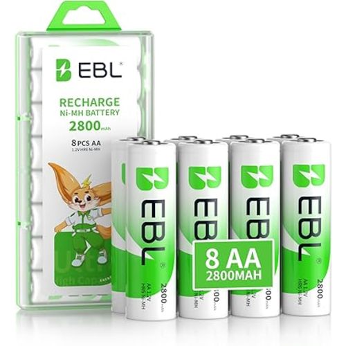 EBL Pack of 8 AA Batteries 2800mAh High Capacity Precharged Ni-MH AA Rechargeable Batteries