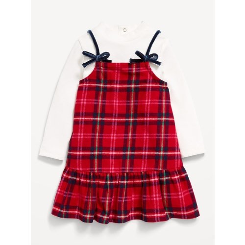 Ribbed Mock-Neck Top and Tie-Bow Ruffled Dress Set for Baby