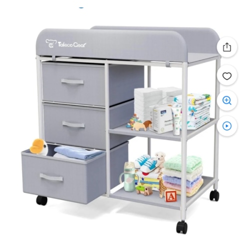 G TALECO GEAR Baby Changing Table, Portable Diaper Changing Station with Wheels, Nursery Organizer for Newborn and Infant, Light Gray
