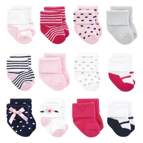 Little Treasure Basics Infant Baby Cozy Terry Baby Sock 12-Pack, Blush Charm, 0-6 Months