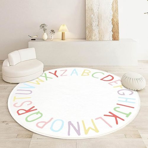 SHIPKEY Round Kids' Rug, Colored Alphabet Nursery Area Rug, Non-Slip Mat, Carpet for Living Room (4 feet)