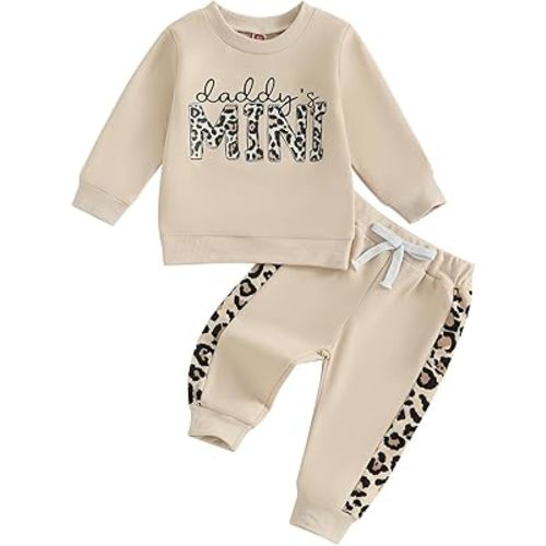Kupretty Baby Girl Fall Winter Clothes Toddler Outfit Letters Graphic Crewneck Sweatshirts + Joggers Pants Set