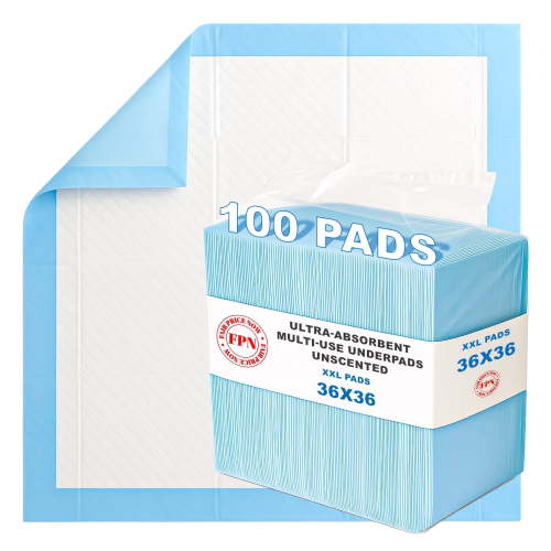 FPN 100-Pack Disposable Underpads 36x36 inch | Extra Large, Ultra-Absorbent, Leak-Proof Bed Protection Pads for Kids, Adults, Elderly & Pets | Incontinence Care