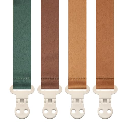 Stadela Baby Pacifier Clip Holder - Girl or Boy Unisex 4 Pack Gift Set – Boho Modern Neutral Solid Colors (Parker)
