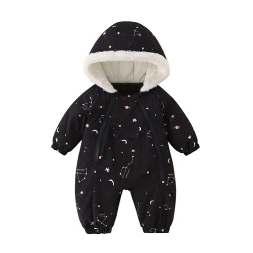 JiAmy Baby Snowsuit Newborn Printed Winter Clothes Outfit Infant Boys Grils Hooded Double Zippers Jumpsuit Onesie Coat