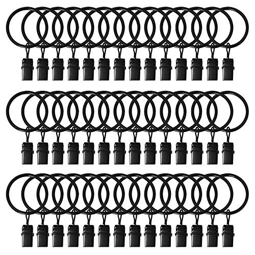 42 Pack Curtain Rings with Clips 1.26" Interior Diameter,Metal Drapery Ring with Clips Compatible with up to 1 inch Drapery Rod,Strong Vintage Decorative Rustproof Drapery Ring with Hooks(Black)