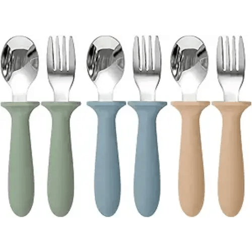 Toddler Utensils, 6 Pack kids Silverware Set with Silicone Handle, 18/8 Stainless Steel Children Safe Forks and Spoons, Dishwasher Safe
