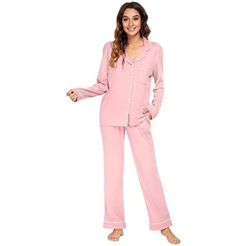HEARTNICE Womens Pajama Set, Soft Long Sleeve Pajamas & Long Pants with Pockets, Warm Button-up Sleepwear Lounge Pjs