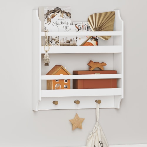 STAROUS 2-Tier Hanging Bookshelves for Wall Decor and Storage Floating Nursery Book Shelves with Hooks, Wall Mounted Baby Book Shelf