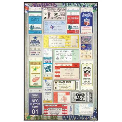 Dallas sports vintage ticket stub collage print 15 by 24 or 11 by 17