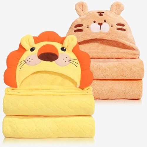 Toddler Towels for Boy 1-5, 2 Pack 50" x 32" Baby Hooded Towel Boys, Ultra Thick and Soft Absorbent for Kids Cozy and Warm, Bath Essential for Newborn, Infant, Yellow Bee & White Bear