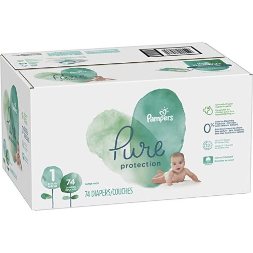 Pampers Diapers Newborn/Size 1 (8-14 lb), Pure Protection Disposable Baby Diapers, Hypoallergenic and Unscented Protection, Super Pack (Old Version), Size 1, 74 Count